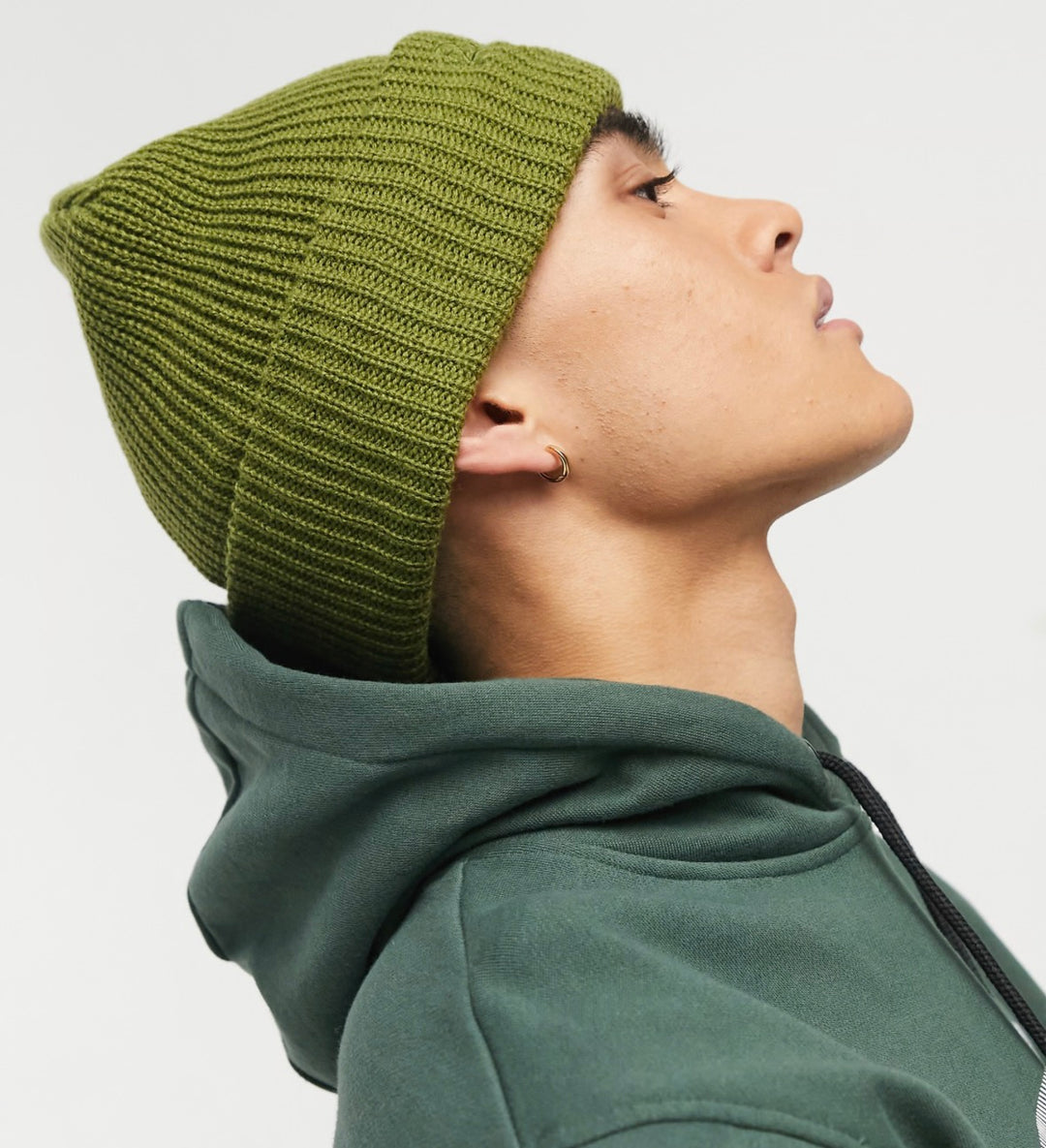 Reclaimed Vintage Inspired unisex logo beanie hat in khaki