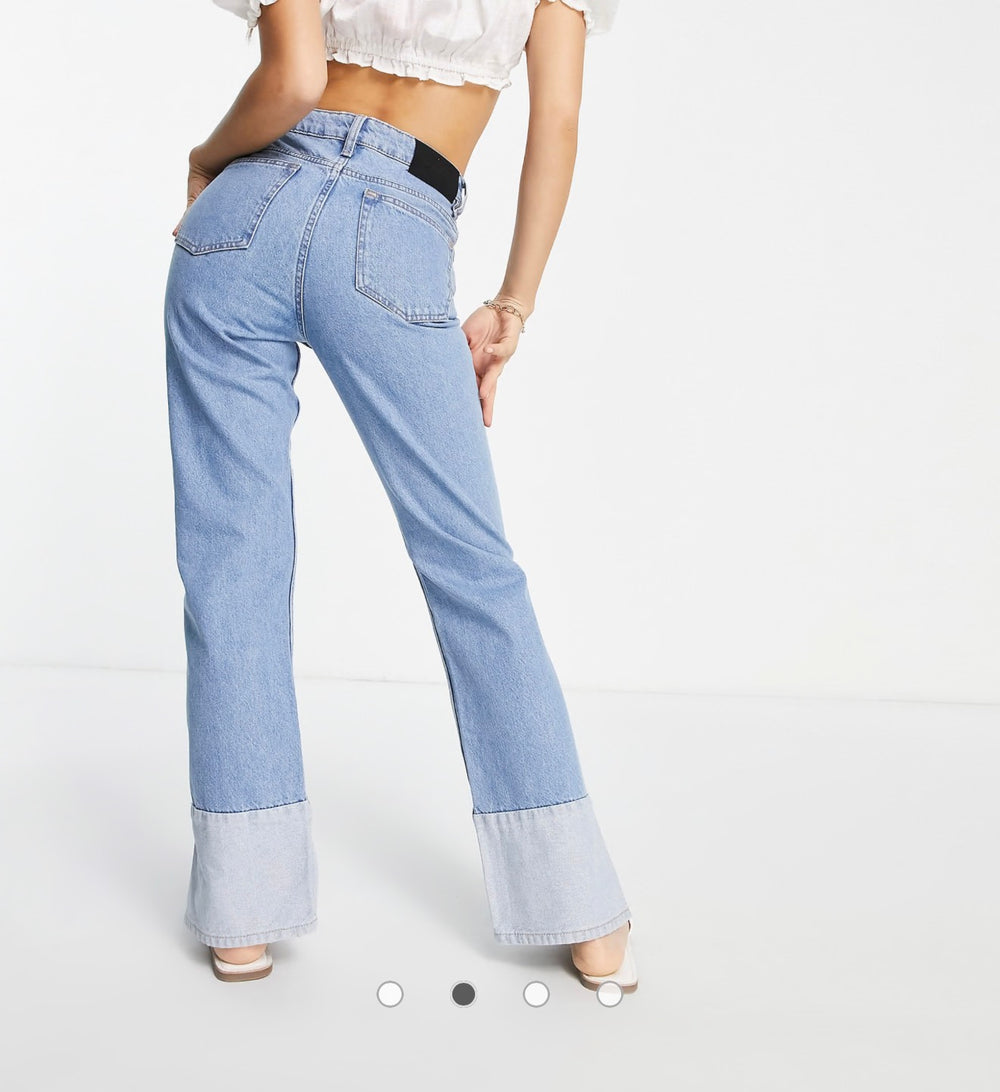 Waven extra long contrast hem slouch jeans in 90s blue