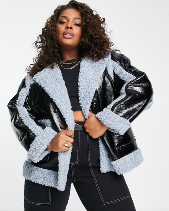 Urban Bliss Plus bonded faux leather coat in black