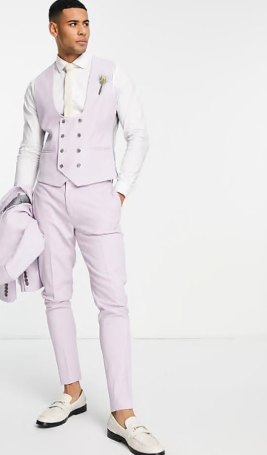ASOS DESIGN wedding super skinny suit waistcoat lavender frost micro texture in light pink