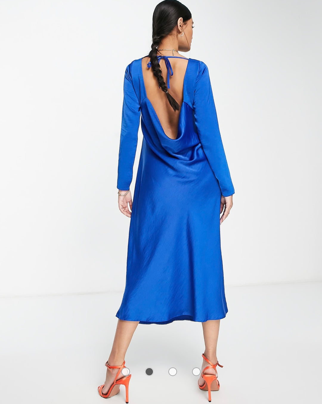 ASOS DESIGN satin midi dress with cowl back and tie in cobalt