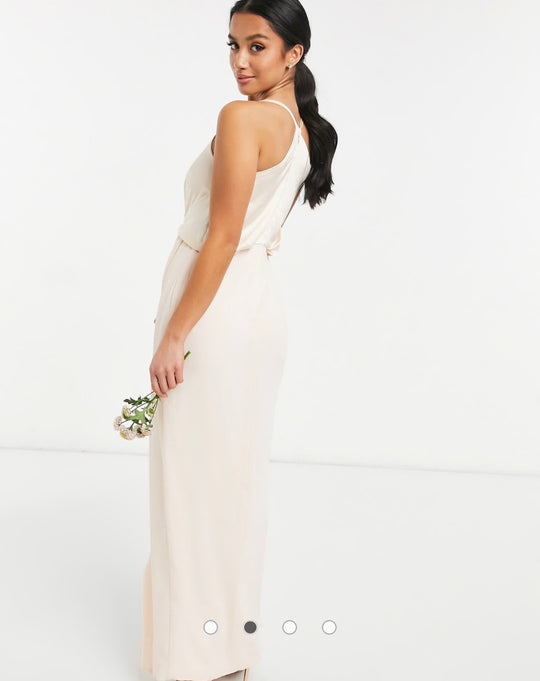 TFNC bridesmaid satin halterneck top maxi dress in ecru
