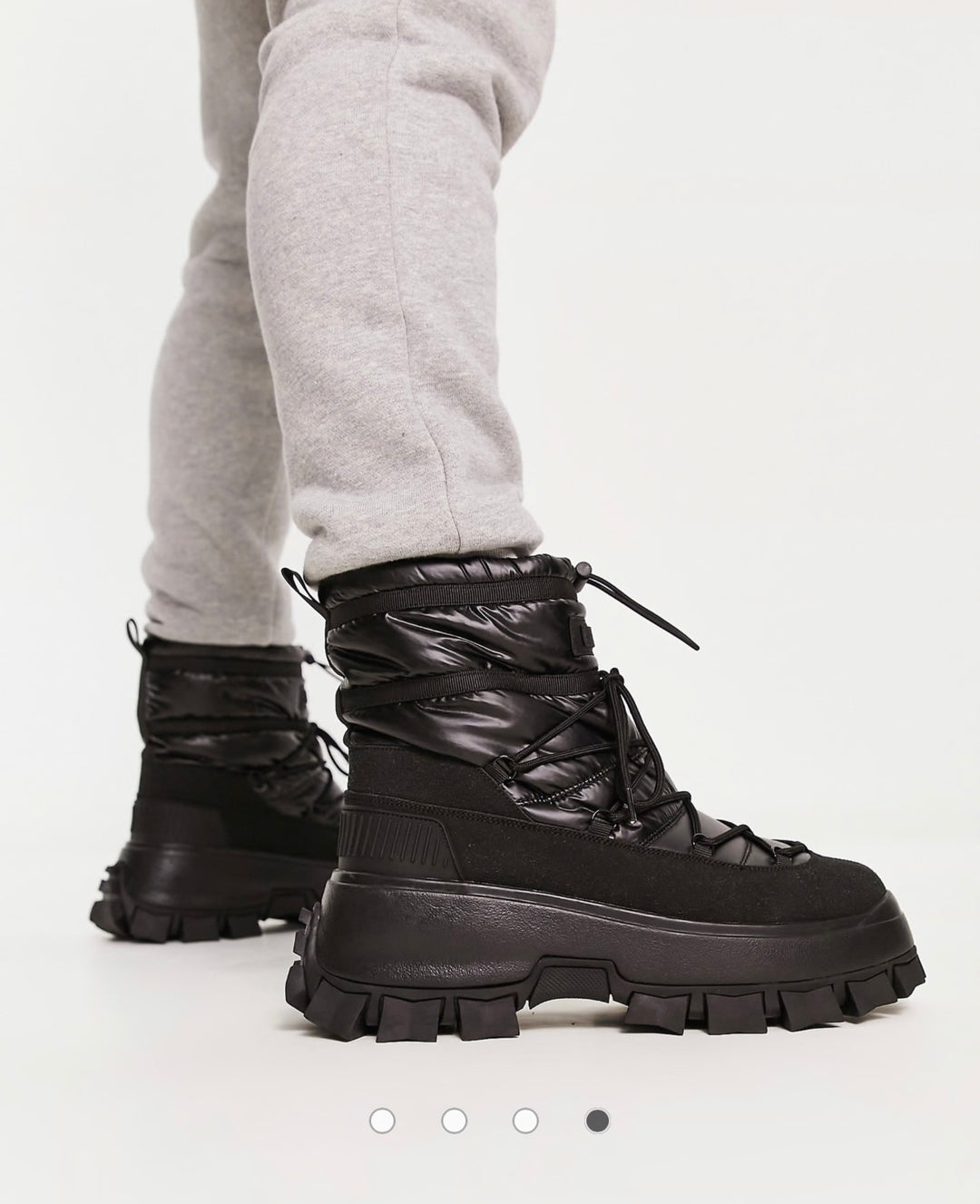 DESIGN puffer chelsea boot on chunky sole with lace detail in black wet.