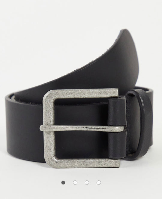 ASOS DESIGN leather wide belt in black with antique silver buckle