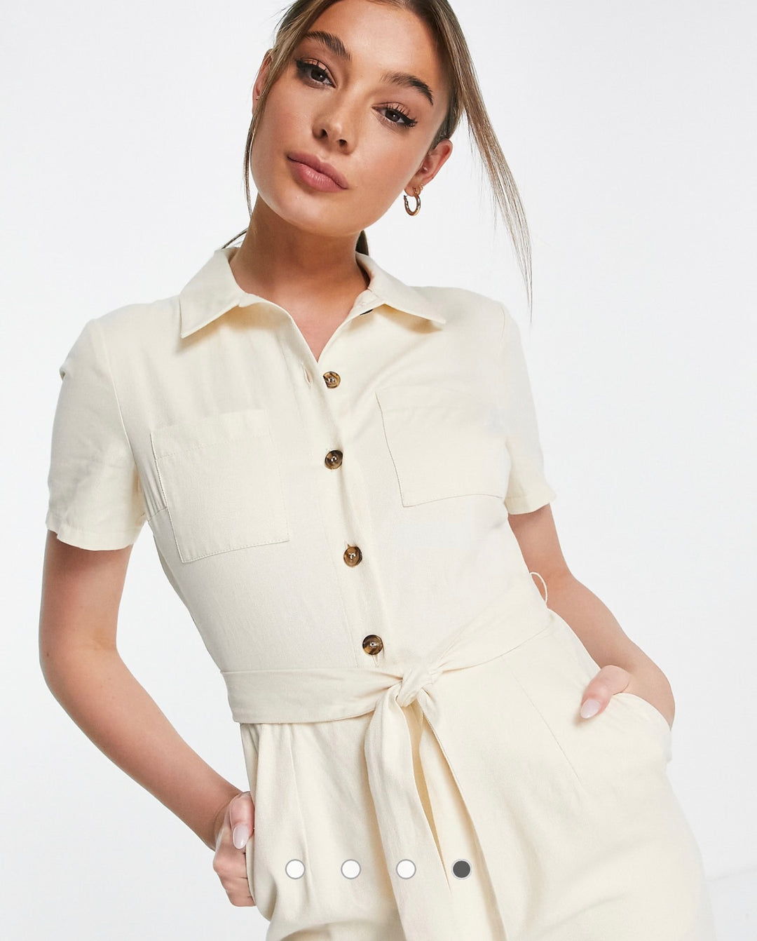 ASOS DESIGN twill 70s kickflare boilersuit in cream