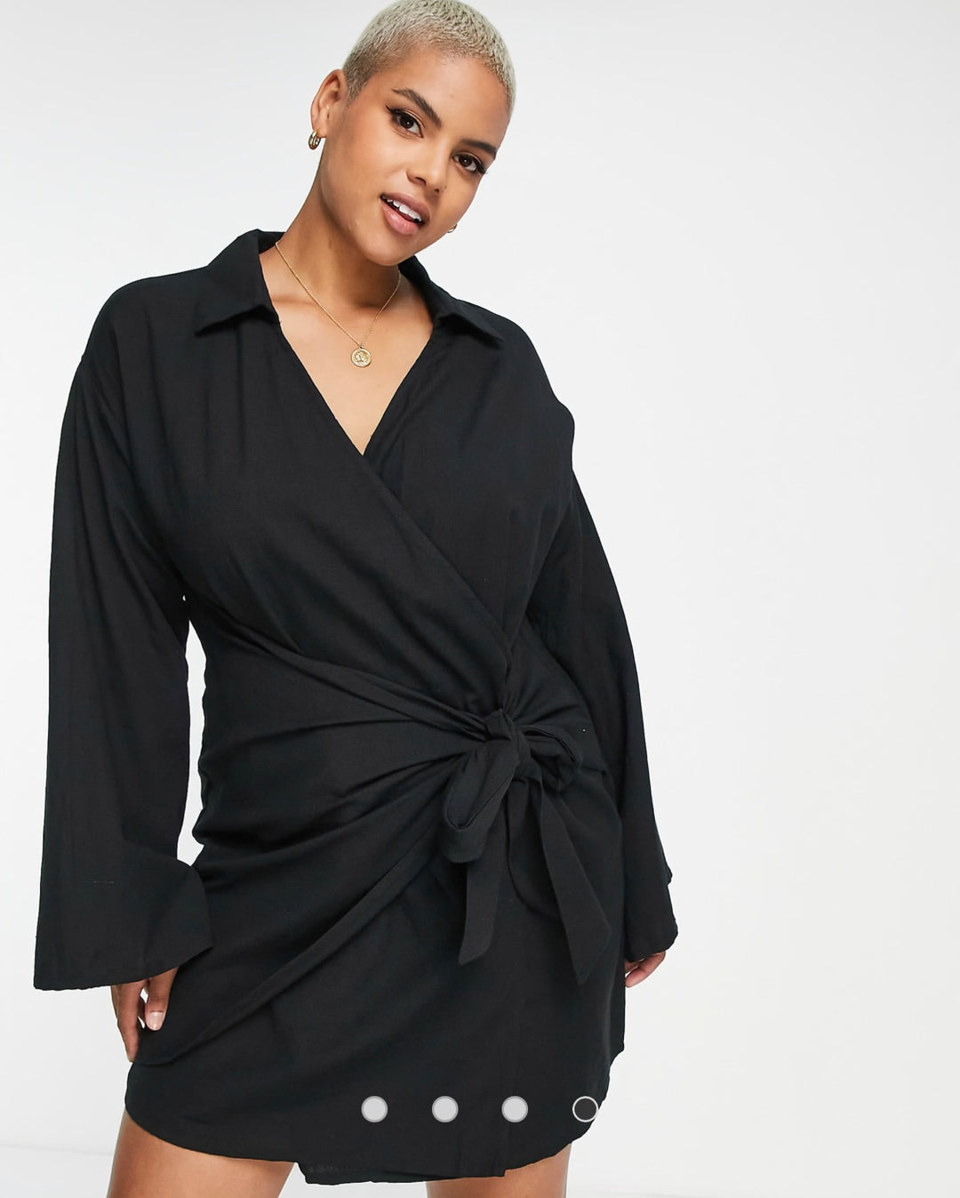 Pretty Lavish Curve collared wrap mini dress in black