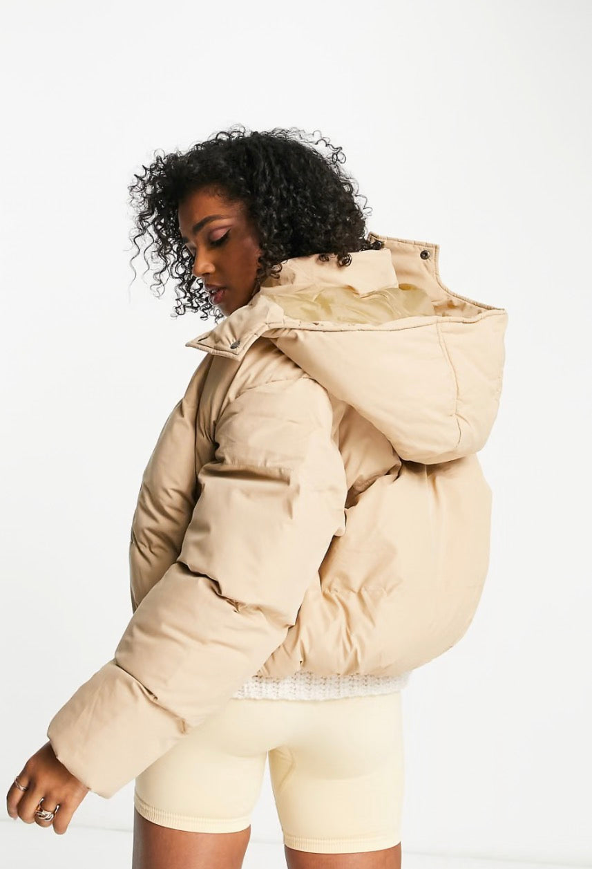 Brave Soul bunny hooded puffer jacket in camel