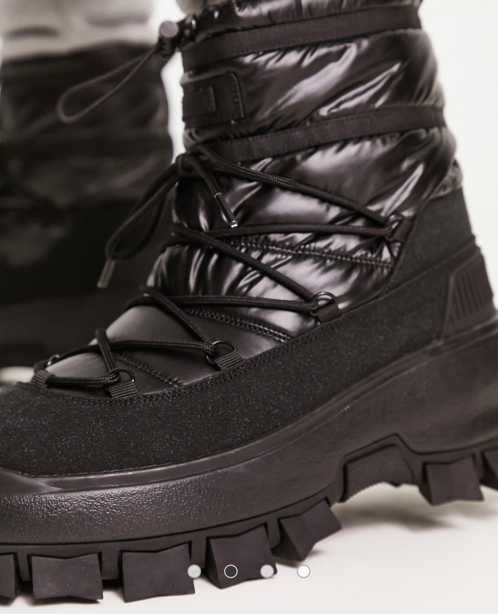 DESIGN puffer chelsea boot on chunky sole with lace detail in black wet.