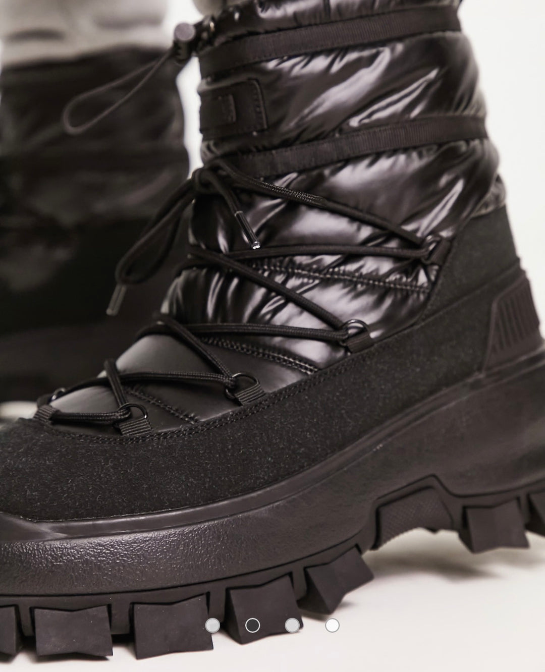 DESIGN puffer chelsea boot on chunky sole with lace detail in black wet.
