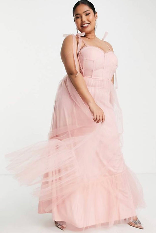 Lace & Beads Plus Bridesmaid Phoenix corset tulle dress in pink