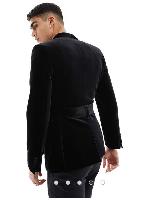 ASOS DESIGN super skinny velvet smoking jacket in black