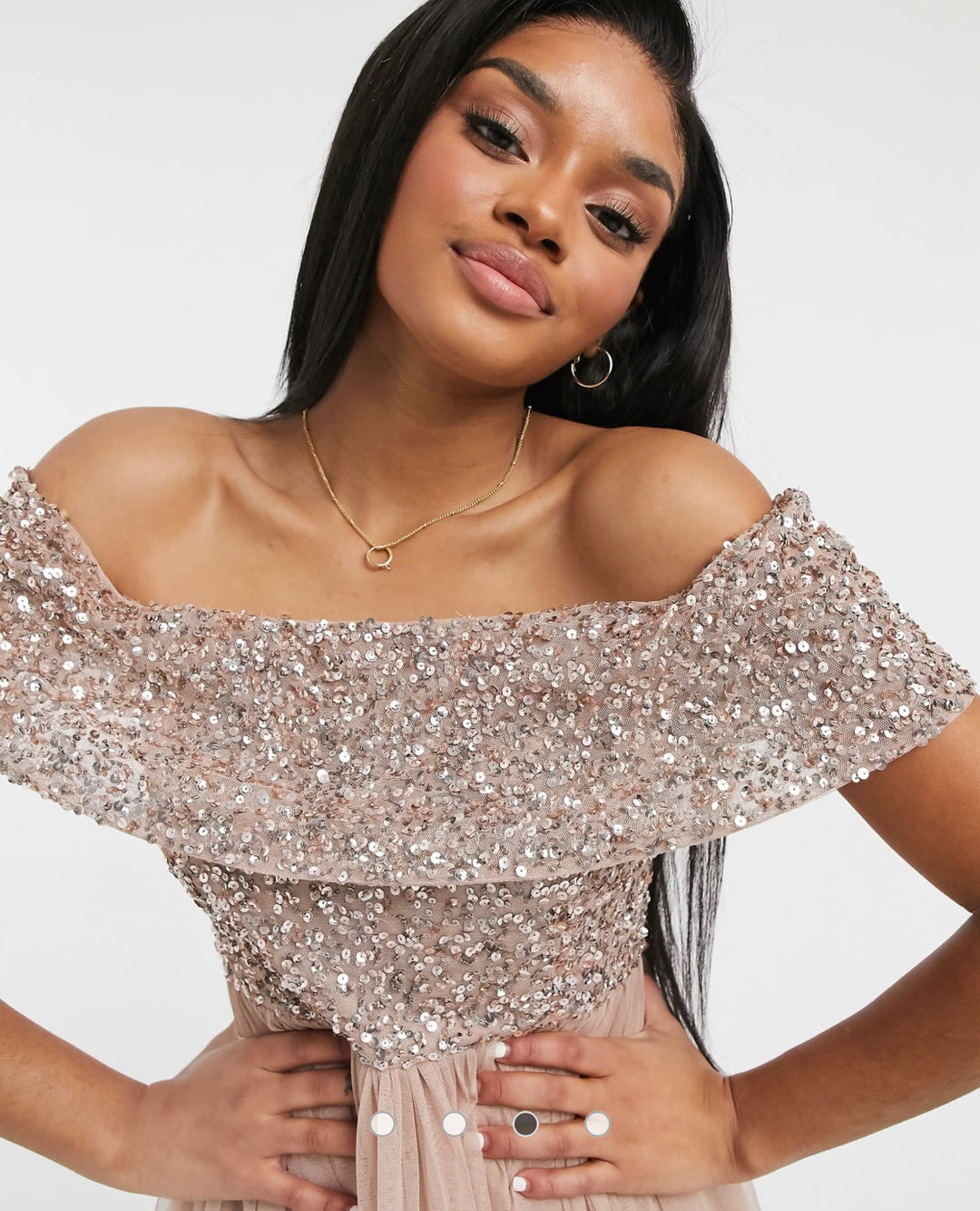 Maya Petite Bridesmaid off shoulder mini tulle dress in taupe blush