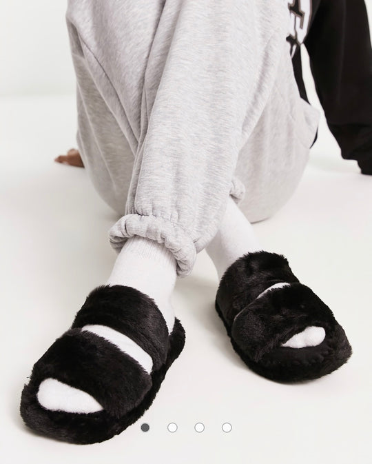 ASOS DESIGN Zion double strap slider slippers in black