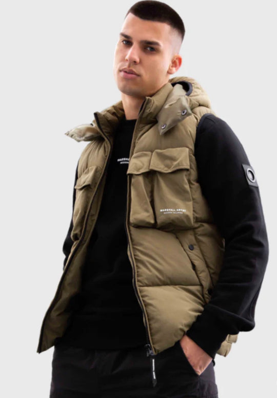 Marshall Artist Multi Pocket Hooded Gilet in Bronze