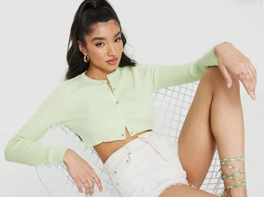 Miss Selfridge eco rib cardigan co-ord in chartruese