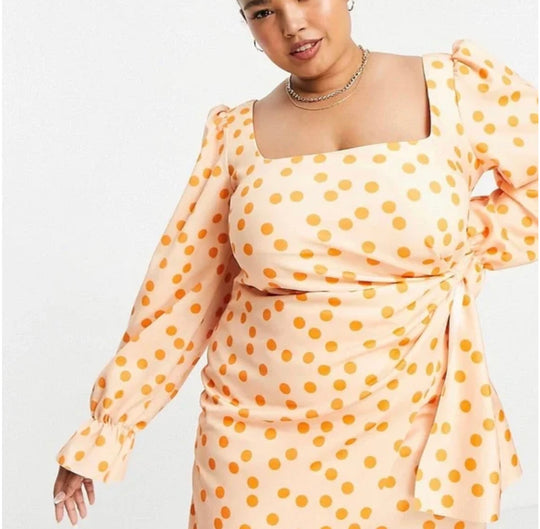 ASOS DESIGN Curve square neck long sleeve wrap mini dress in multi