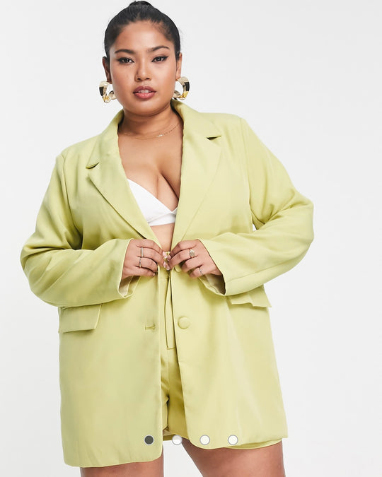 In The Style Plus x Perrie Sian boyfriend blazer co-ord in lime