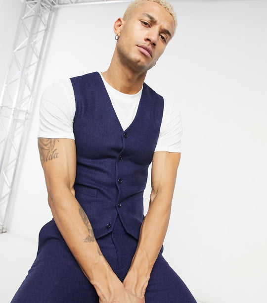 ASOS DESIGN wedding super skinny wool mix suit in navy