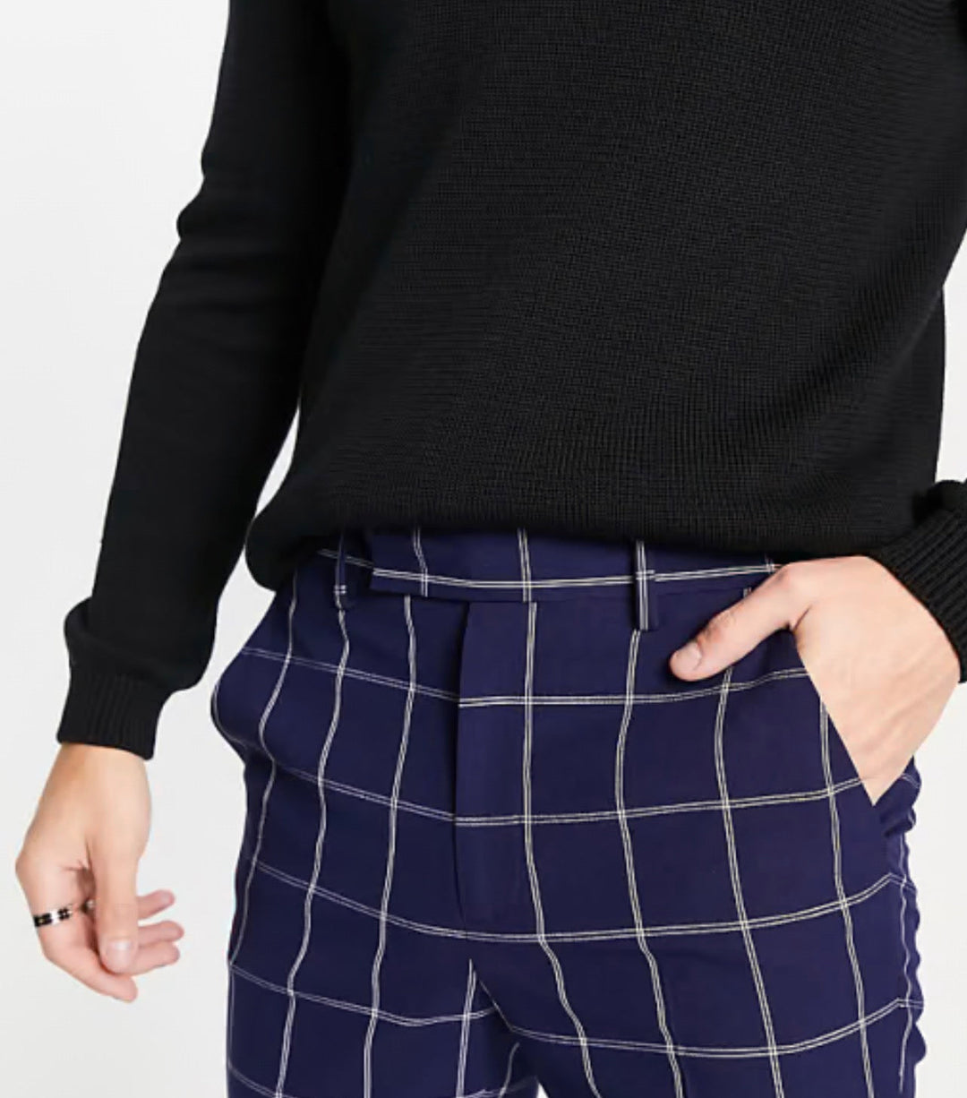 ASOS DESIGN super skinny smart trousers with window check in Navy