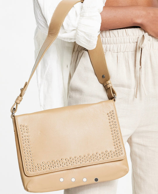 Urbancode leather stud detail shoulder bag in brown