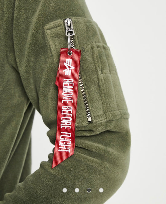 Alpha Industries logo front polar fleece hoodie in dark olive