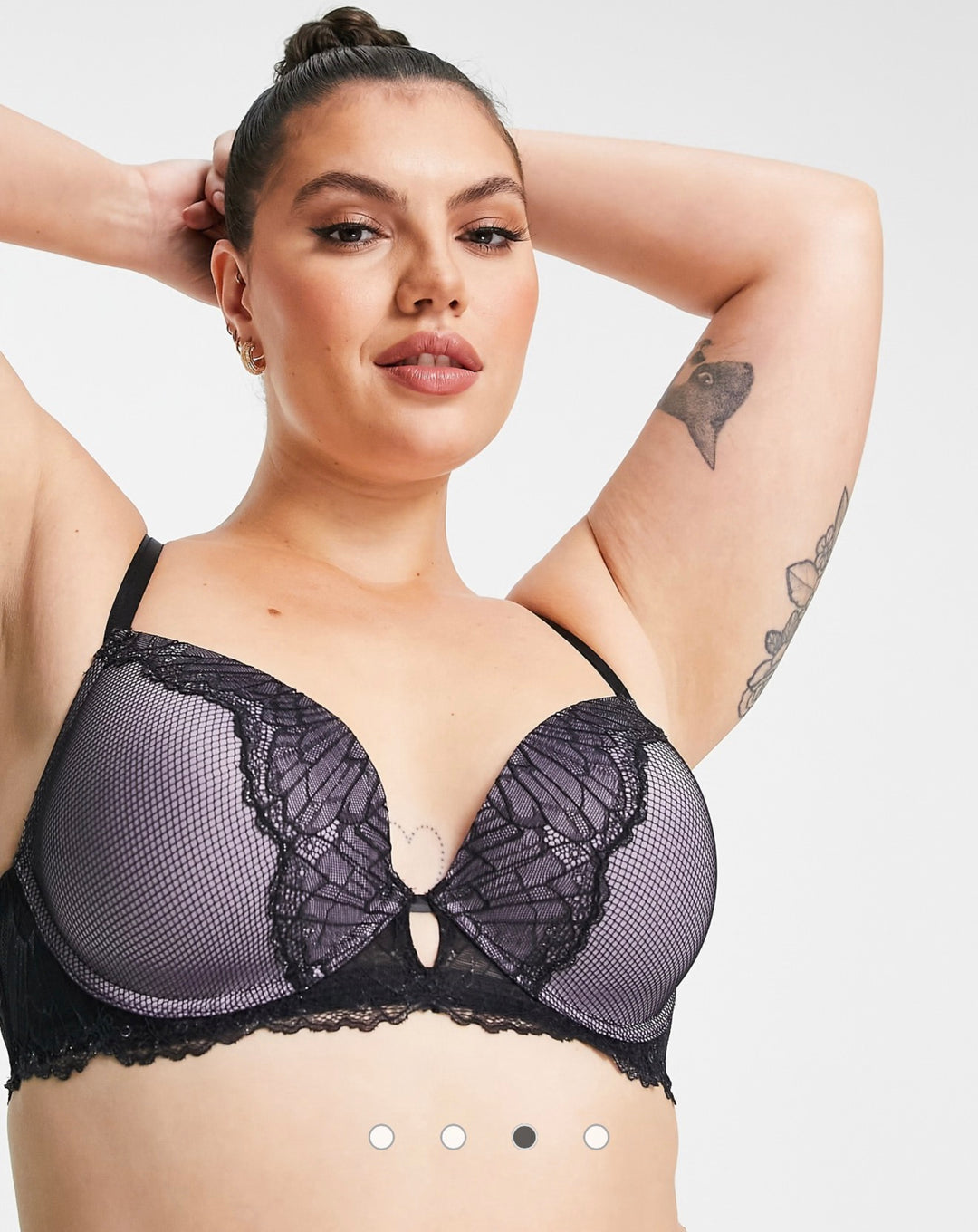 Dorina Curve Vibrant lace and fishnet plunge bra in black