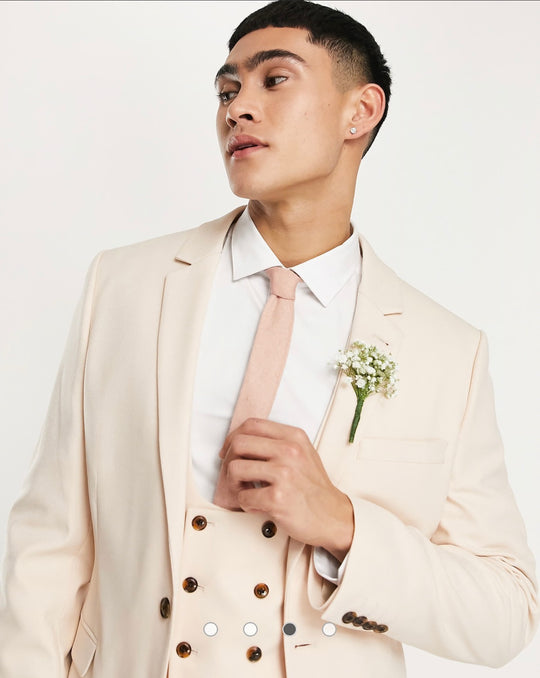 ASOS DESIGN wedding skinny suit jacket with micro texture in stone