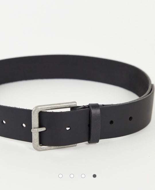 ASOS DESIGN leather wide belt in black with antique silver buckle
