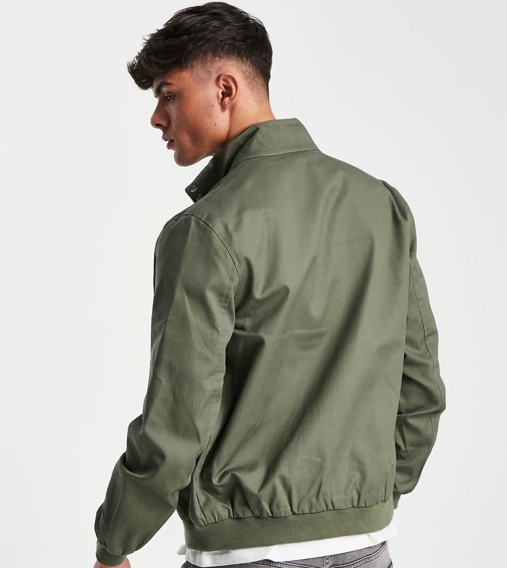 ASOS DESIGN harrington jacket with funnel neck in khaki