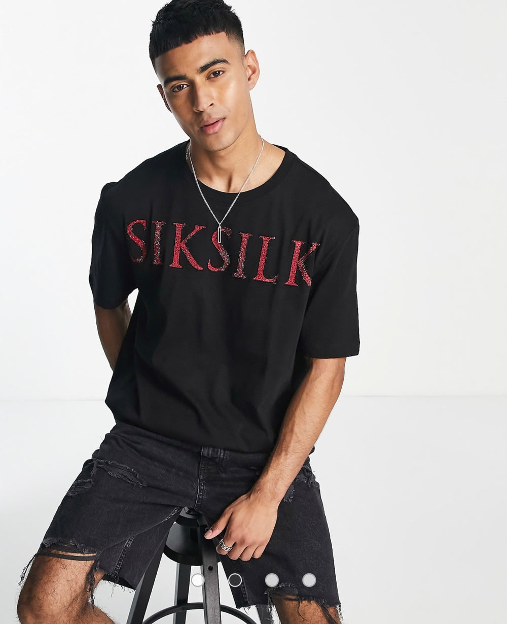 Siksilk Rhinestone Straight Hem Tee in black