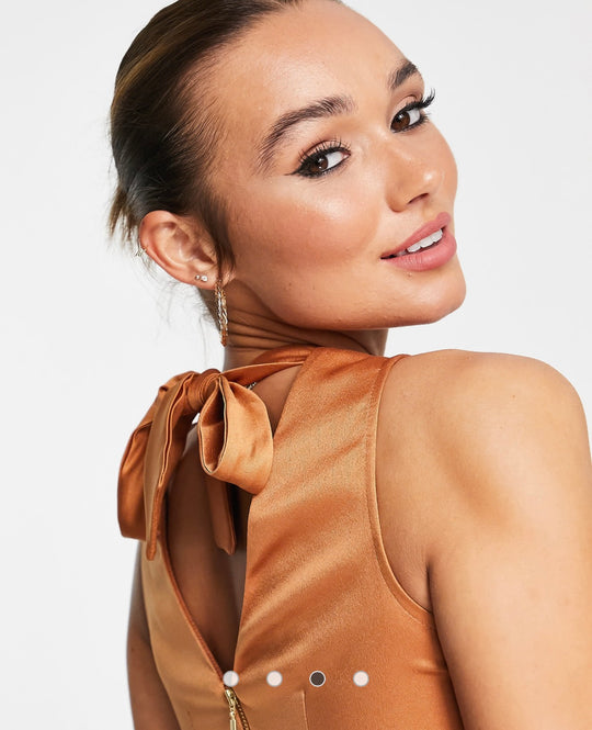 Closet London high neck pleated midi dress in rust