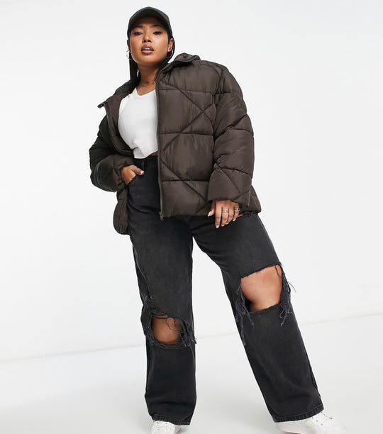 ASOS DESIGN Curve quilted puffer jacket in chocolate