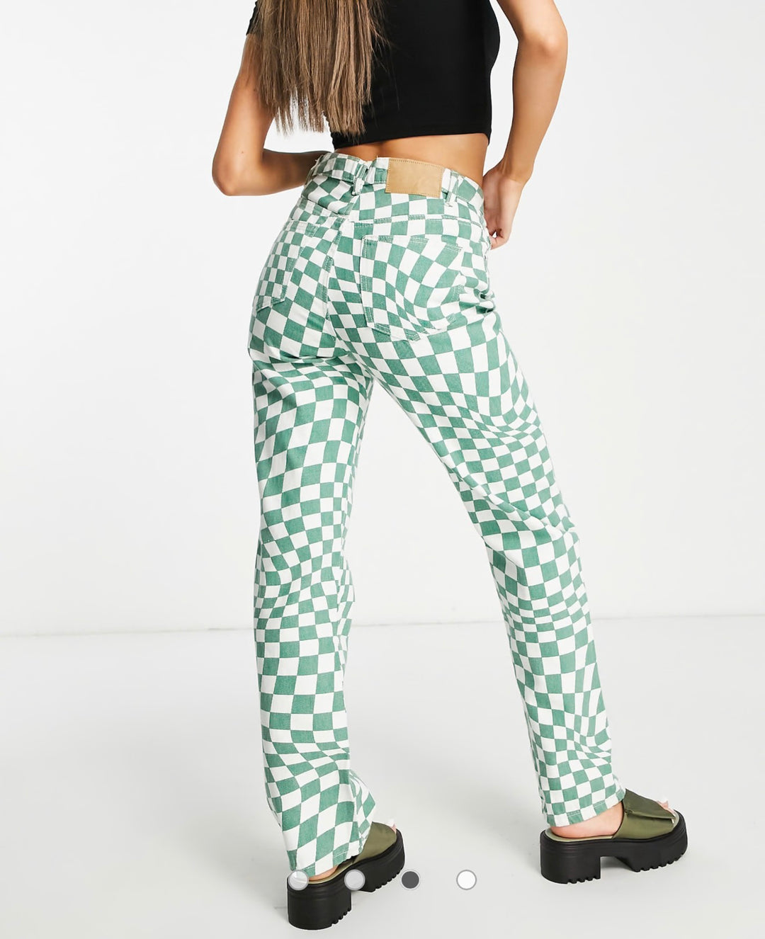 Cotton On Green Checkerboard Long Straight Jean