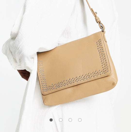 Urbancode leather stud detail shoulder bag in brown