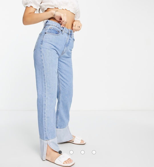 Waven extra long contrast hem slouch jeans in 90s blue
