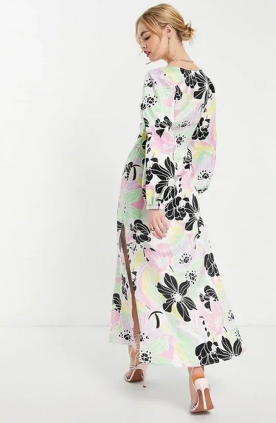 ASOS DESIGN lace insert satin midi tea dress in bold floral print