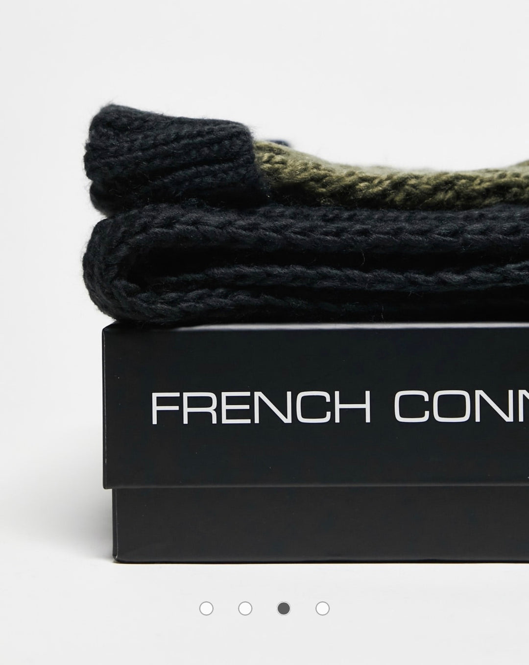 French Connection cable hat and scarf set in khaki and marine