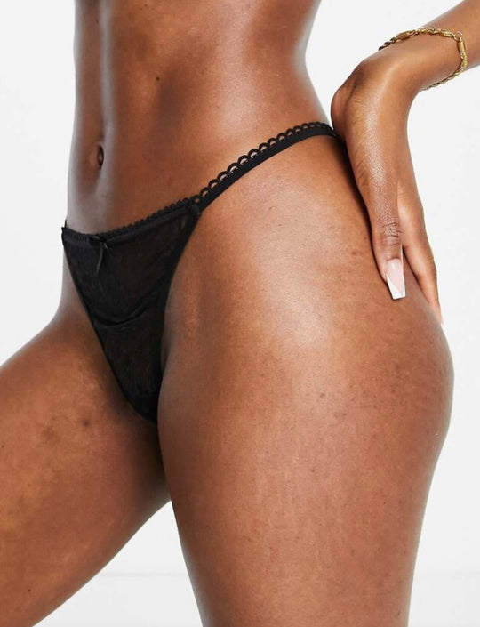 Wolf & Whistle heart mesh tanga brief in black