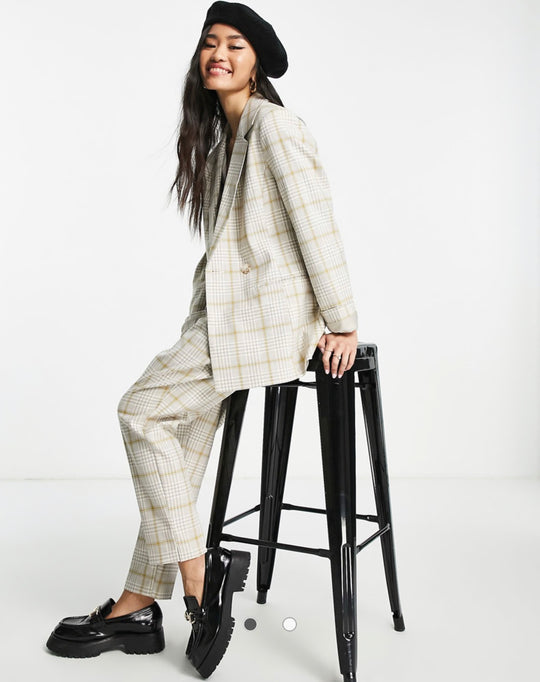 Miss Selfridge military blazer in stone check