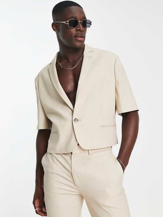 ASOS DESIGN oversized short sleeved suit jacket in ecru
