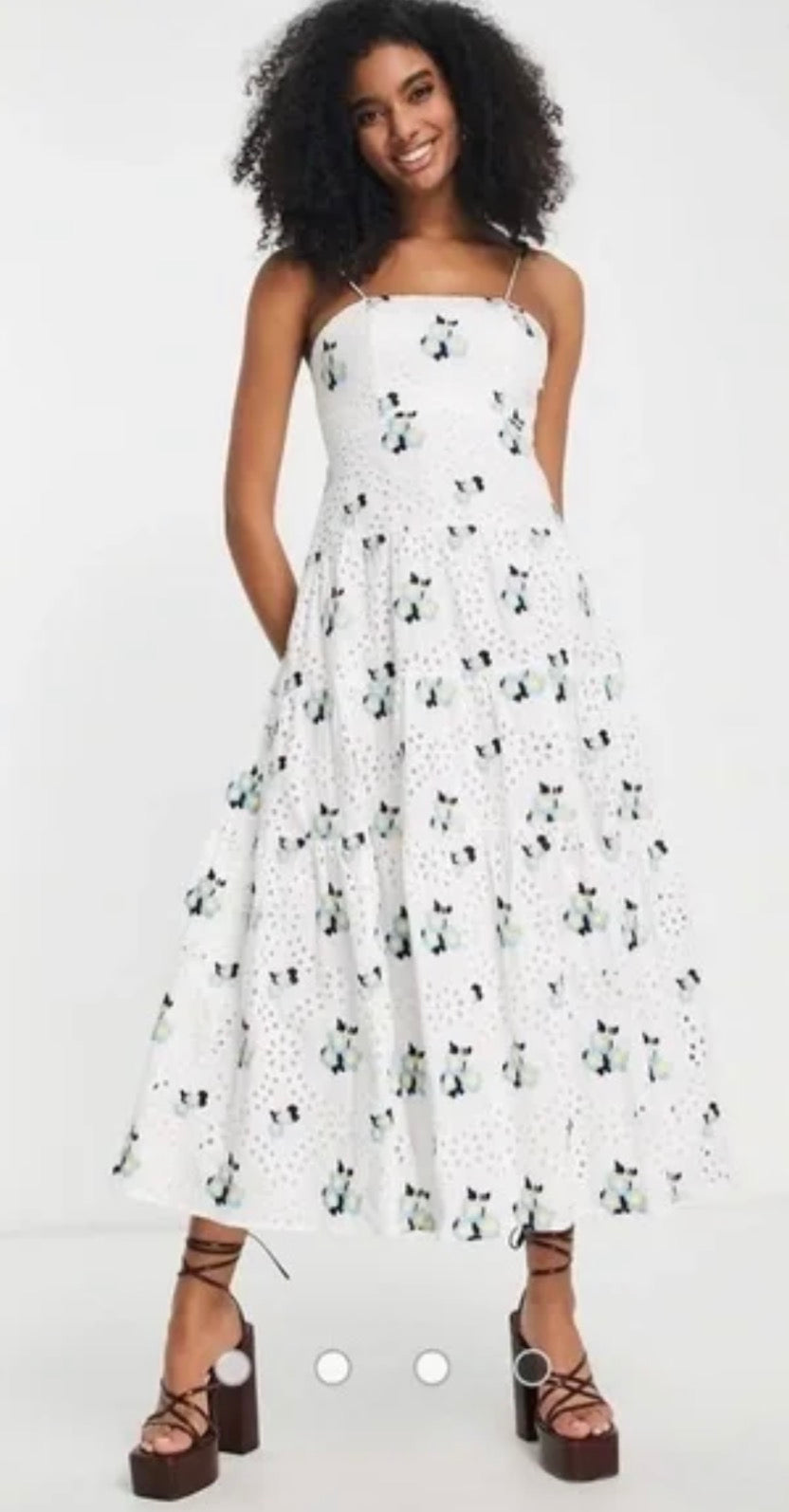 ASOS EDITION Lager-på-lager Cami Midiklänning i Broderad Vit