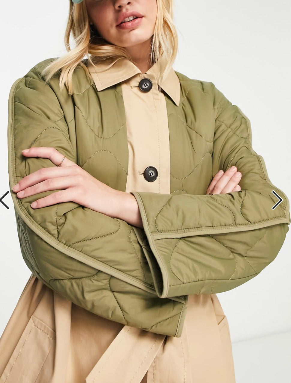 ASOS DESIGN hybrid quilted trench coat in khaki