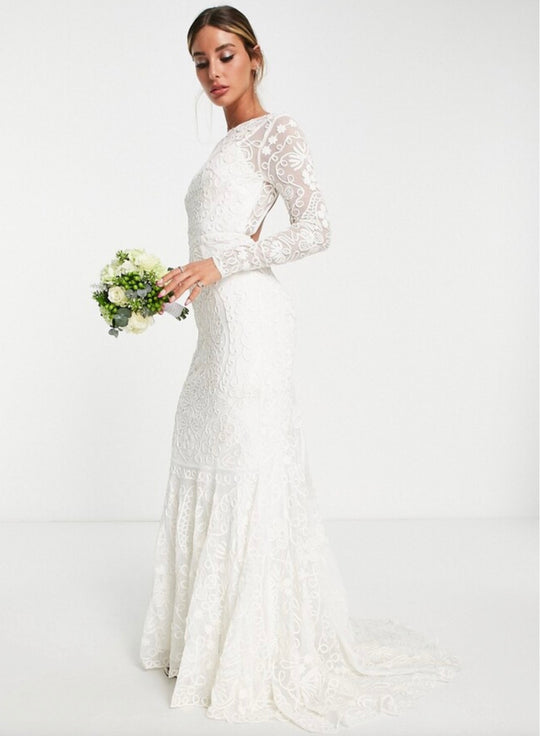 ASOS EDITION Connie tonal cornelli embroidered wedding dress