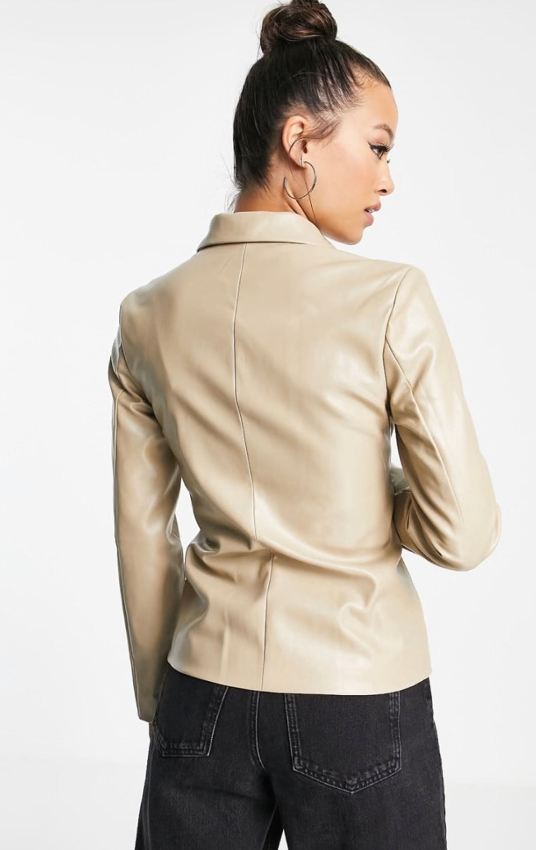 Reclaimed Vintage inspired leather look blazer with fitted waist