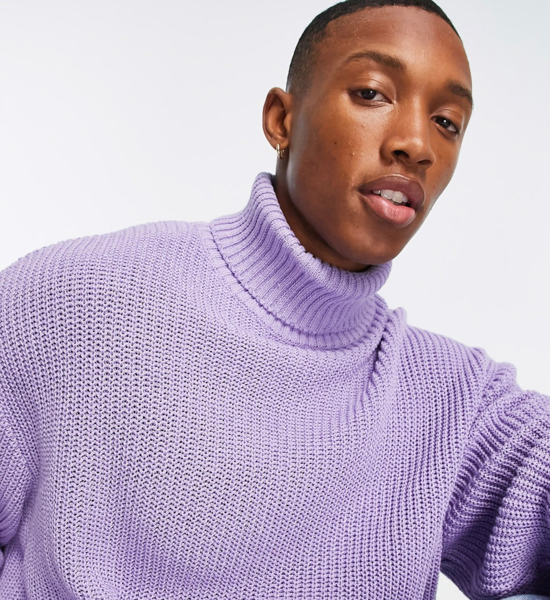ASOS Design Light lilac oversized fisherman sweater with a polo neck