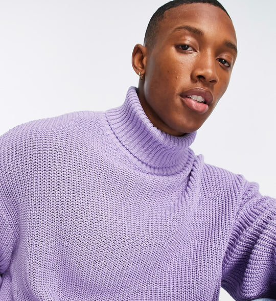 ASOS Design Light lilac oversized fisherman sweater with a polo neck