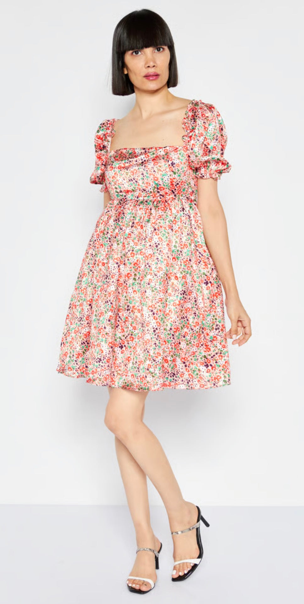 Collective the label petite structured mesh smock dress in rose print