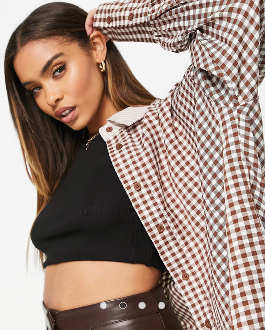 Missguided oversized shirt in brown contrast gingham