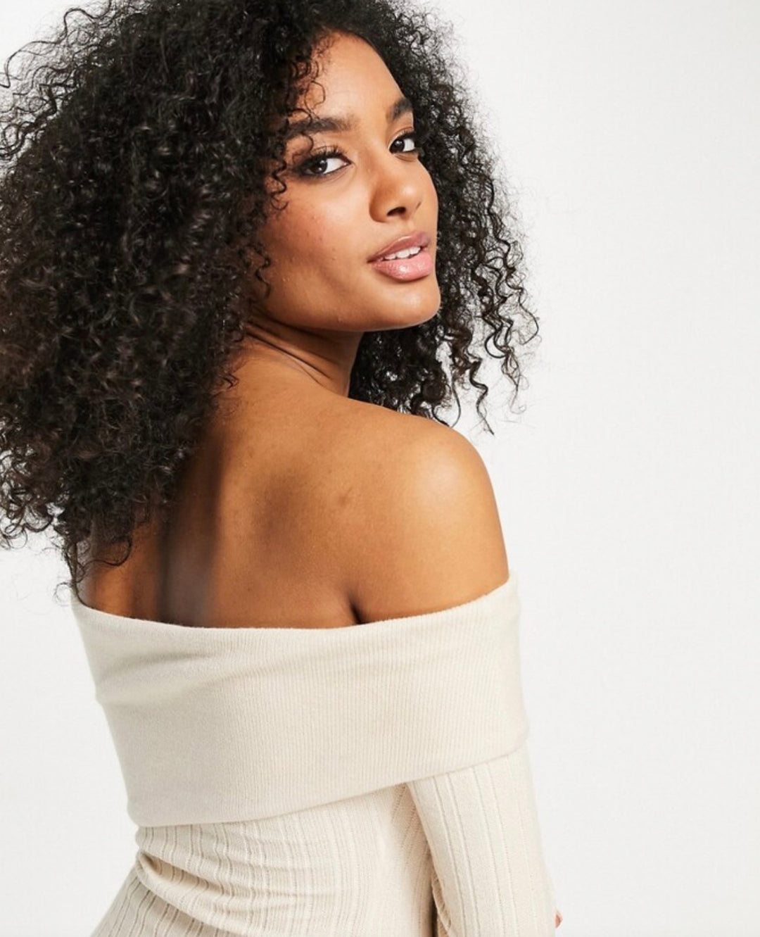 ASOS DESIGN fold rib knit mini dress in cream