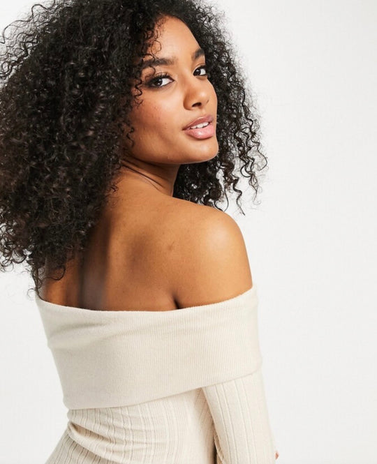 ASOS DESIGN fold rib knit mini dress in cream